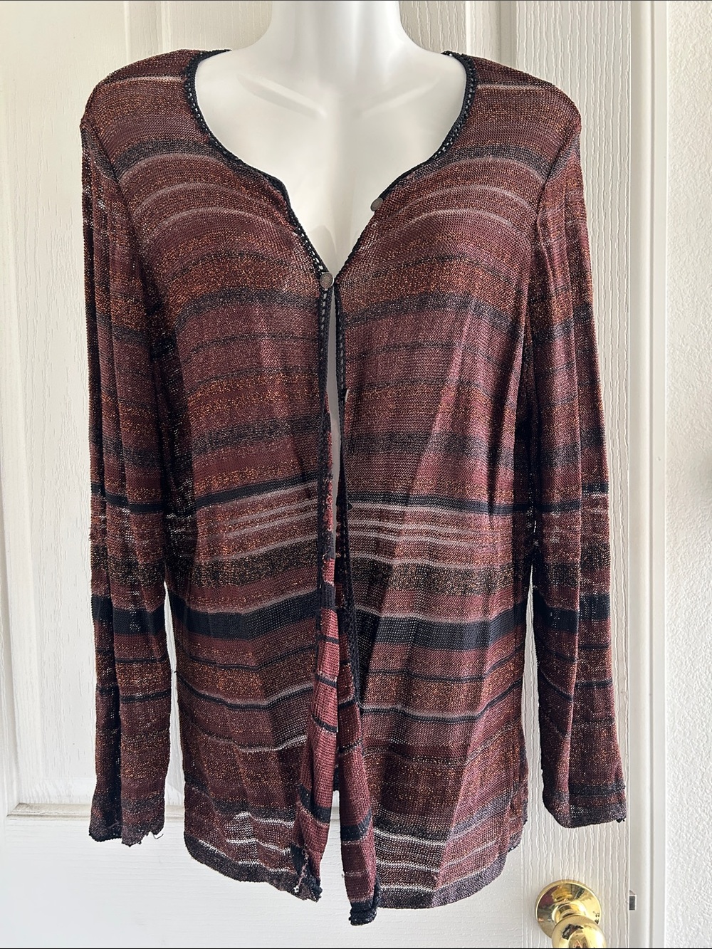 Carole Little Burgundy and Black Striped Lightweight Cardigan